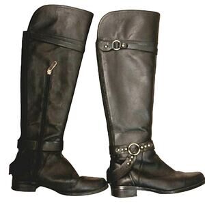 ELLEN TRACY Leather Riding Boots Sz 7.5 Black Bedford Low Equestrian Knee High